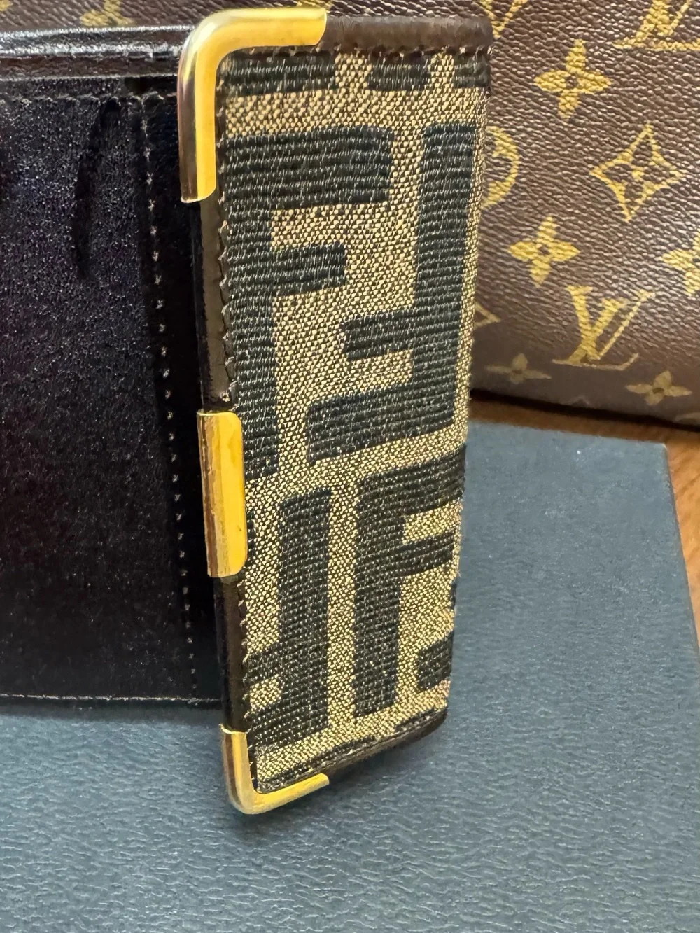 Fendi Brown and Black FF Canvas Bifold Wallet with Gold Accents